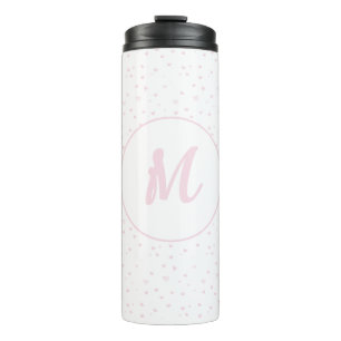 Pink Heart Pattern Girly Romantic Mit Monogramm Thermosbecher