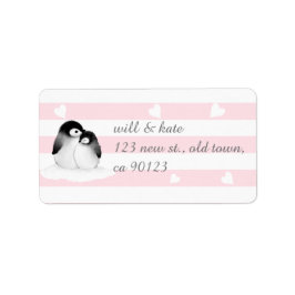 Pink Heart Penguin Address Labels Adressaufkleber