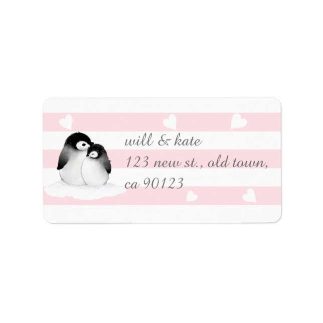 Pink Heart Penguin Address Labels Adressaufkleber (Vorne)