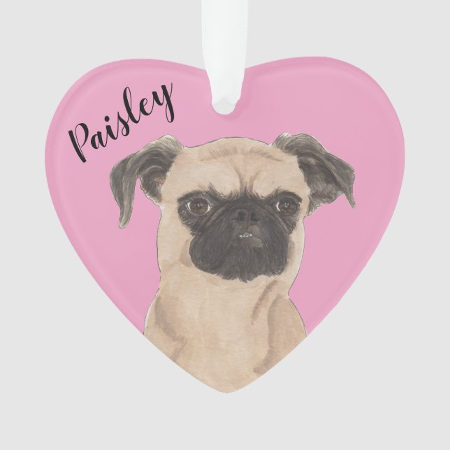 Pink Heart Personalisiert Brussels Griffon Dog Ornament (Vorderseite)