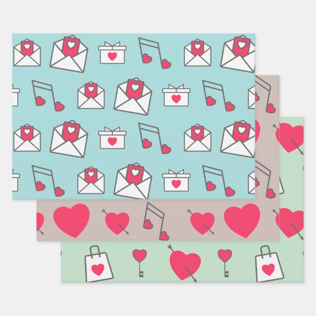 Pink Heart Postcard Pastel Geschenkpapier Set (Set)
