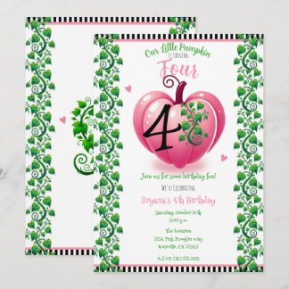Pink Heart Pumpkin & Vines Herbst Geburtstagsparty Einladung