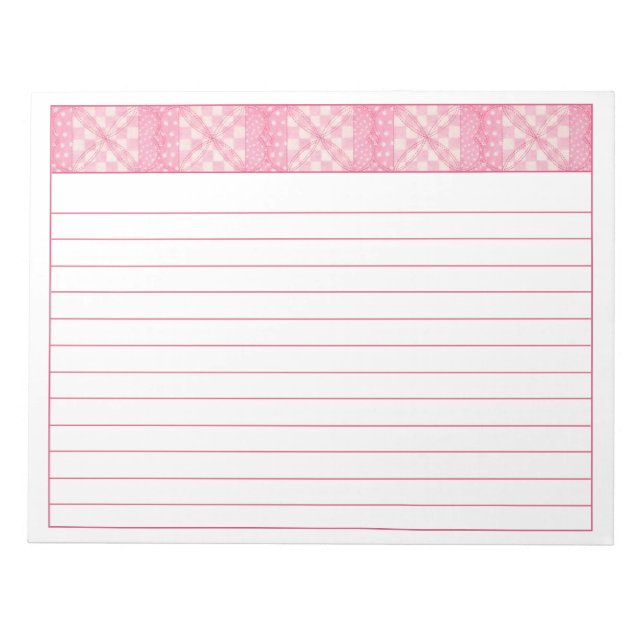 PINK HEART QUILT 11x8.5 Notepad + Zeilen Notizblock (Vorderseite)