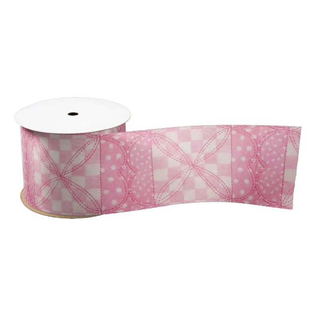 PINK HEART QUILT 3" Breites Satinband (Spule)