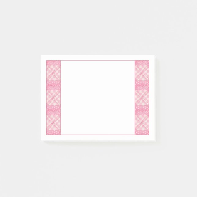 PINK HEART QUILT 4x3 Post It Notepad Post-it Klebezettel (Vorderseite)