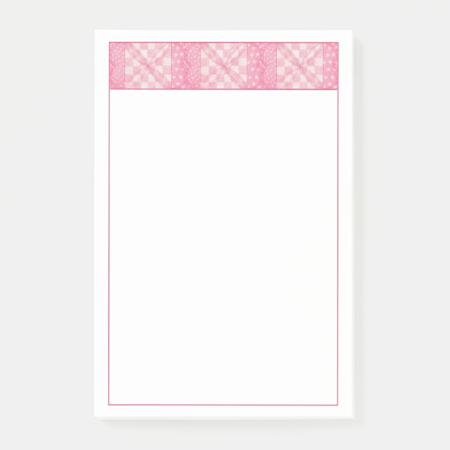 PINK HEART QUILT 4x6 Post It Notepad Post-it Klebezettel (Vorderseite)