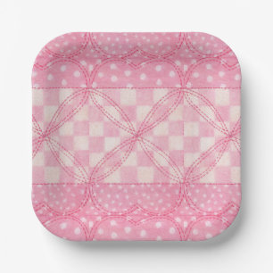 PINK HEART QUILT 7" Quadratische Papierplatten Pappteller