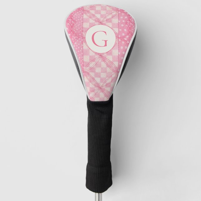 PINK HEART QUILT Golf Driver Cover + Initial Headcover (Vorderseite)