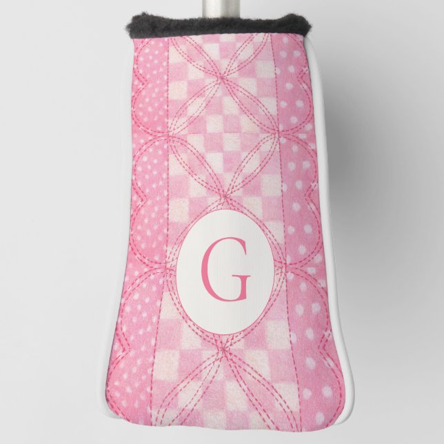 PINK HEART QUILT Golf Putter Cover + Initial Headcover (Rotieren 90)