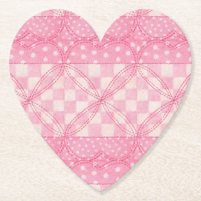 PINK HEART QUILT Heftpapier Untersetzer (Vorderseite)