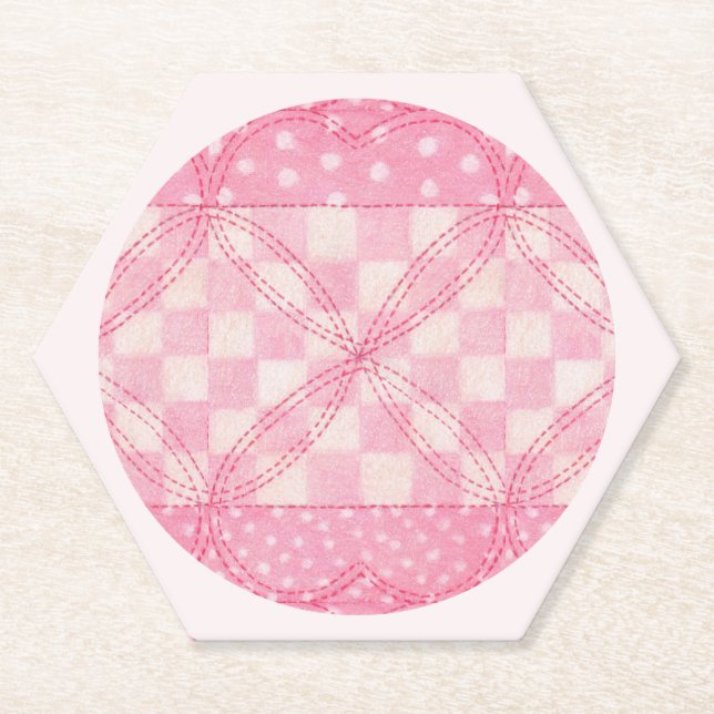 PINK HEART QUILT Hexagon Untersetzer / rosa (Vorderseite)
