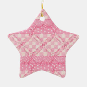 PINK HEART QUILT Keramik Startort Ornament
