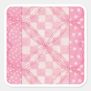 PINK HEART QUILT Large Square Stickers