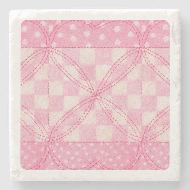 PINK HEART QUILT Marmorstein Untersetzer (Vorderseite)