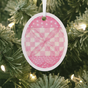 PINK HEART QUILT Metall-Oval-Ornament / Pink Ornament Aus Metall