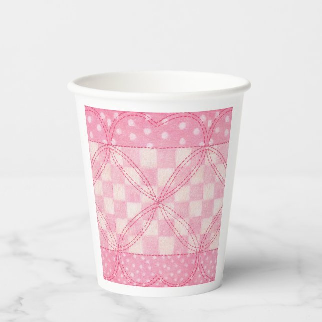 PINK HEART QUILT Paper Cups Pappbecher (Vorderseite)