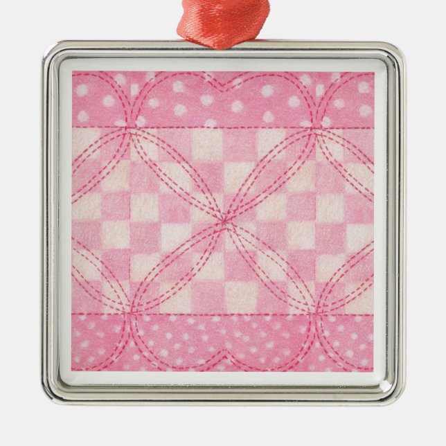 PINK HEART QUILT Premium Square Ornament (Vorne)