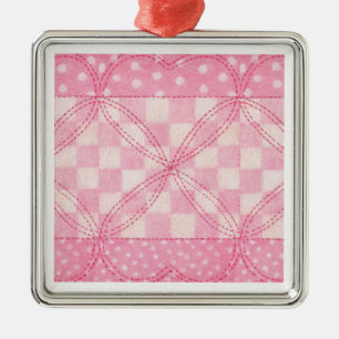 PINK HEART QUILT Premium Square Ornament Aus Metall