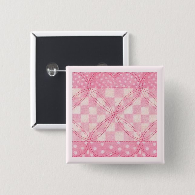 PINK HEART QUILT Square Button Button / Pink (Vorne & Hinten)