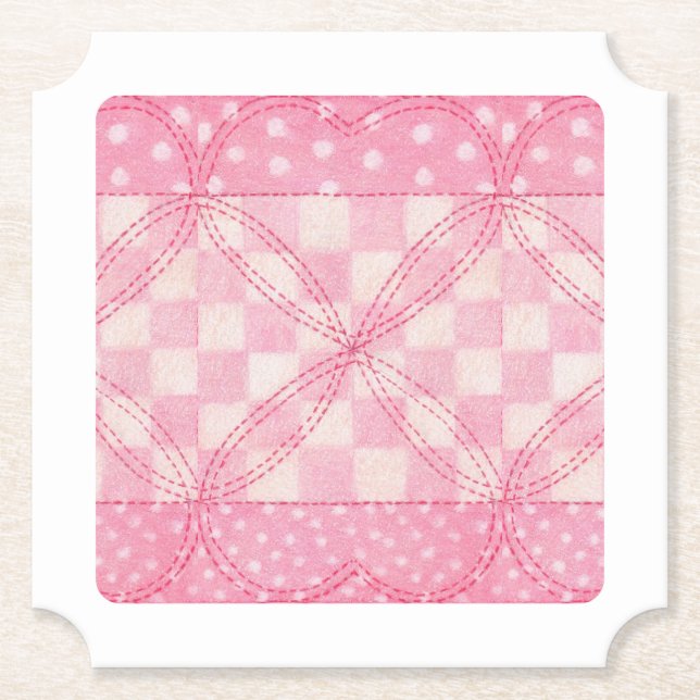 PINK HEART QUILT Ticket Paper Untersetzer (Vorderseite)