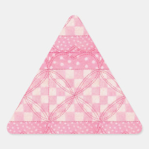 PINK HEART QUILT Triangle Stickers
