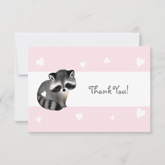 Pink Heart Raccoon Danke Karte (Vorderseite)