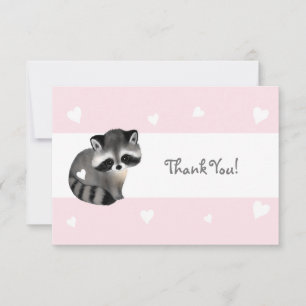 Pink Heart Raccoon Danke Karte