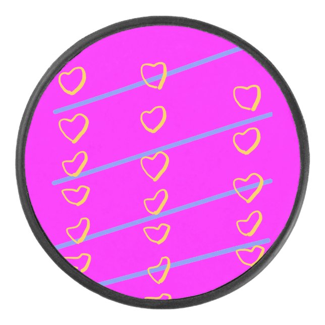 Pink Heart Scroll Eishockey Puck (Vorderseite)