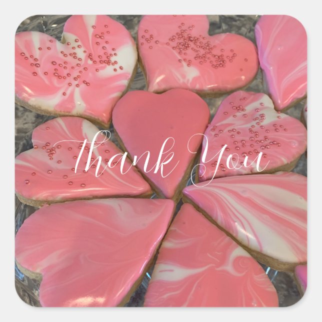 Pink Heart Shaped Cookies Square Sticker (Vorderseite)