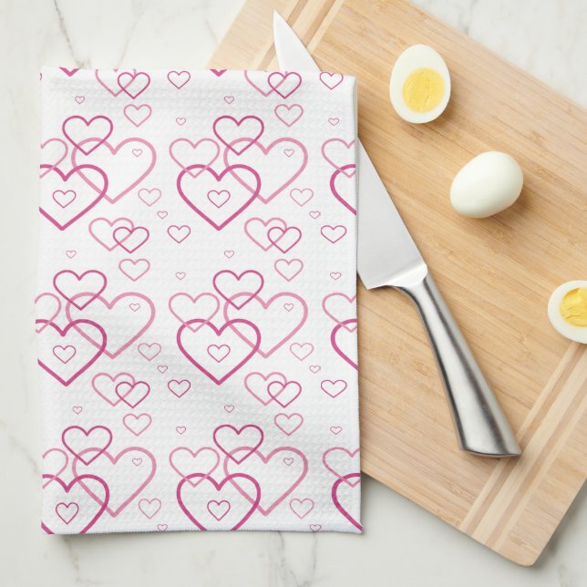 Pink Heart Shapes Pattern Geschirrtuch (Viertel Falte)