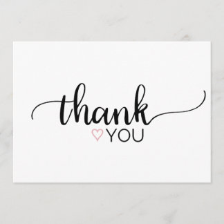 Pink Heart Simple Calligraphy Blank Danke Karte