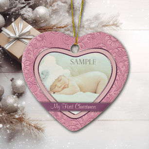 Pink Heart Swirl Baby First Christmas Keramikornament