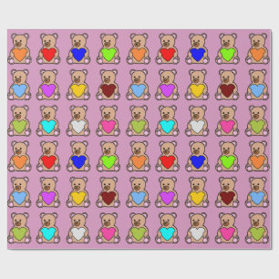 Pink Heart Teddy Bears Geschenkpapier