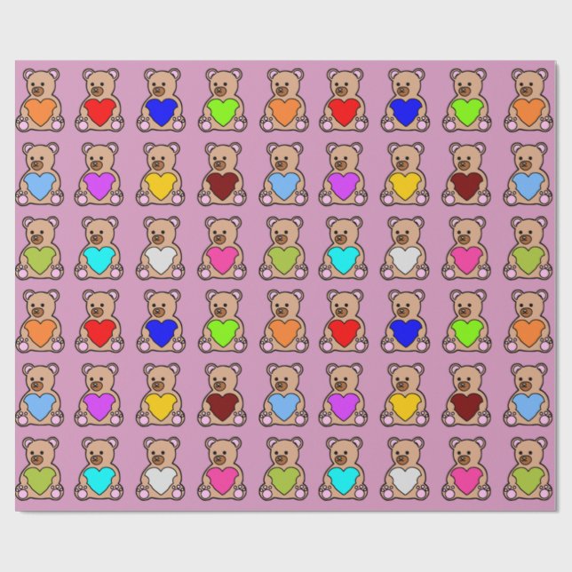 Pink Heart Teddy Bears Geschenkpapier (Flach)