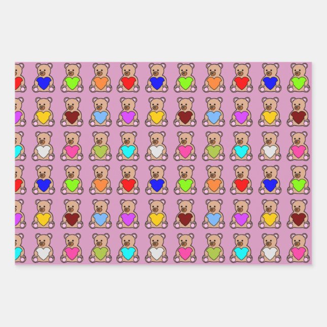 Pink Heart Teddy Bears Geschenkpapier Set (Vorderseite)