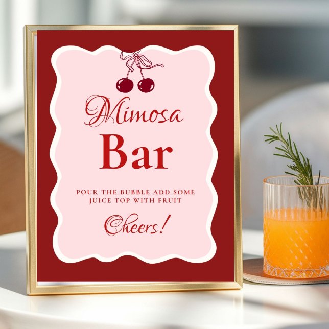 Pink Heart Valentine Bachelorette Mimosa Bar  Sign Poster (Von Creator hochgeladen)