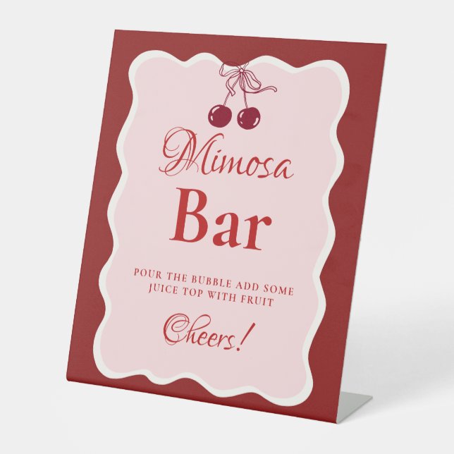 Pink Heart Valentine Bachelorette Mimosa Bar  Sign Sockelschild (Vorderseite)