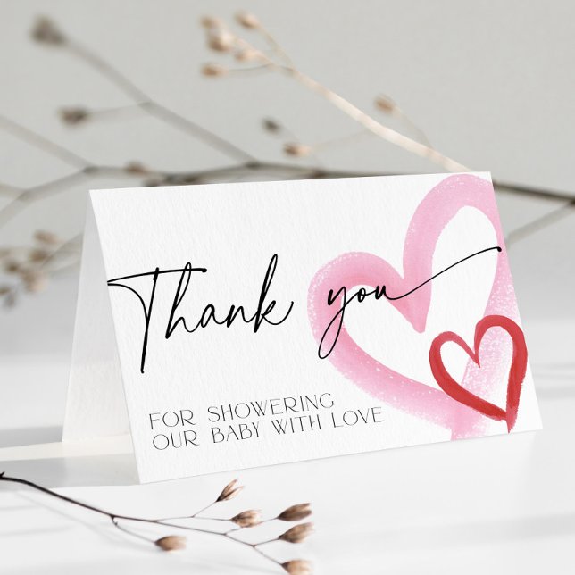 Pink Heart Valentines Baby Shower Thank You Dankeskarte (Valentines Thank you card for Baby Shower)