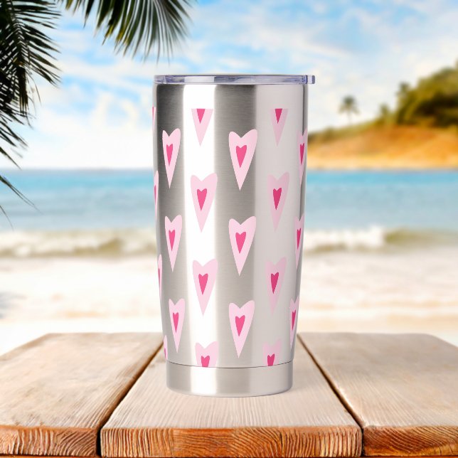 Pink Heart Valentines Water Bottle Thermobecher (Strand)