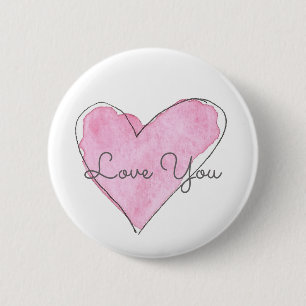 Pink Heart Watercolor Liebe Ihr Sweet Keepake Button