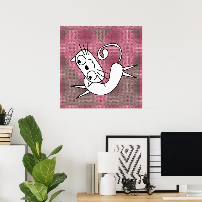 Pink Heart White Kitty Print Poster (Heimbüro)
