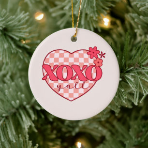 Pink Heart Xoxo Hugs und Kisses Keramik Ornament