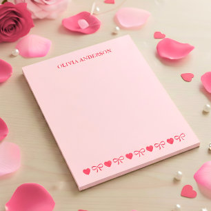 Pink Hearts and Bows Valentinstag Personalisiert Notizblock
