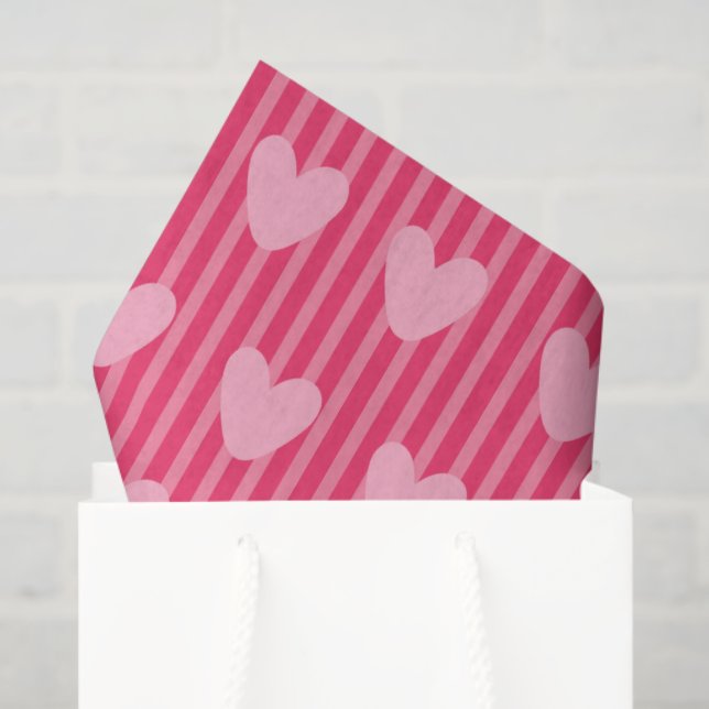Pink Hearts and Stripes Valentine Pattern Seidenpapier (Geschenk Tasche)