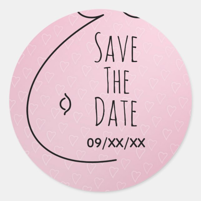 Pink Hearts Baby Bump Babydusche Save the Date Runder Aufkleber (Vorderseite)