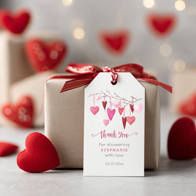 Pink Hearts Baby Dusche Vielen Dank Geschenkanhänger (Pink Hearts Baby Shower Thank You Gift Tags)