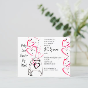 Pink Hearts Babydusche per Mail Einladung Postkart