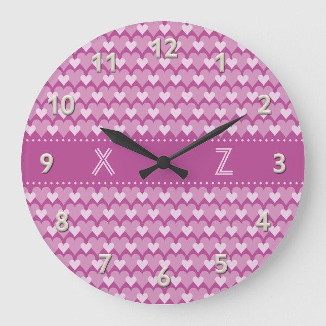 Pink Hearts benutzerdefinierte Wanduhr (Vorderseite)