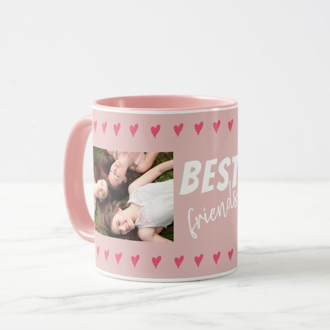 Pink Hearts Best Friends Typografie 2 Foto Tasse (Vorderseite Links)