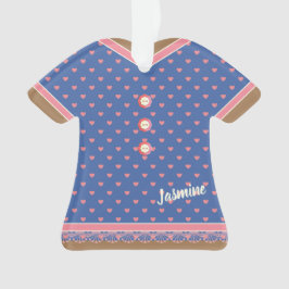 Pink Hearts Blue Dress Lace Trimm Personalisiert Ornament